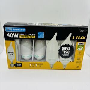 Feit Electric Flame Tip 282114 Replacement Bulb Soft White 40 Watt 6 Pack New!
